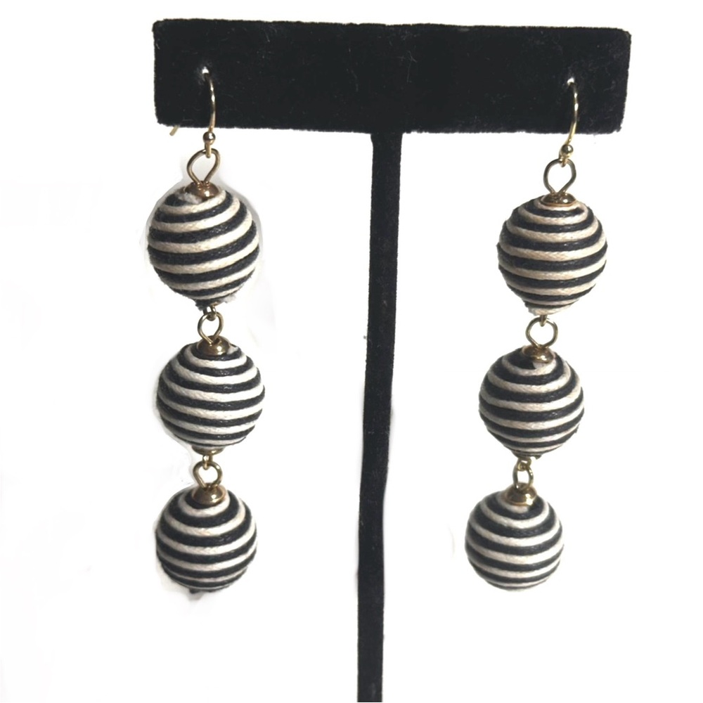 Dangly. Round Gumball Earrings Cute Swingy Op Art Black & White Striped